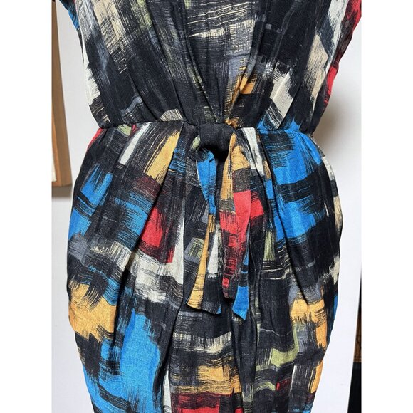 Cynthia Steffe Multicolor Tie-Front Mini Dress Size 2 Linen Blend - Picture 3 of 13